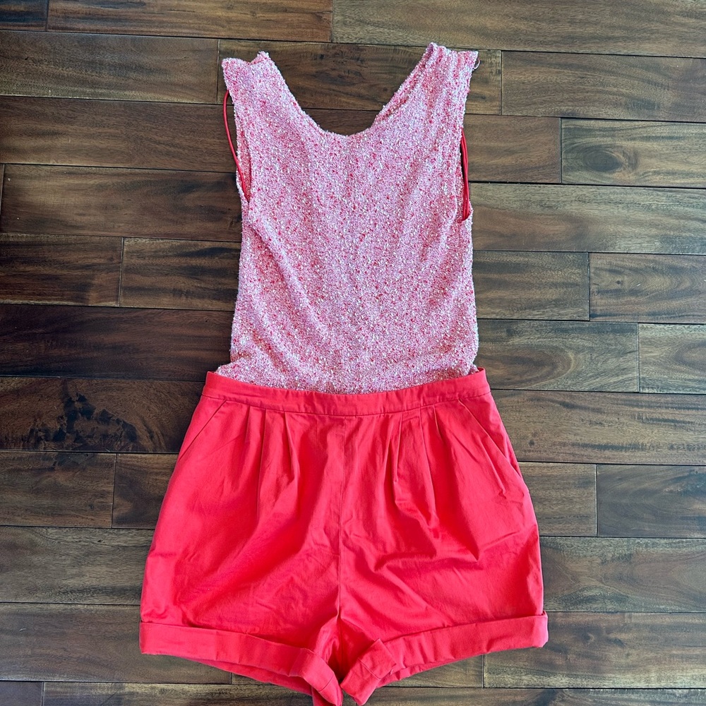 Alice + Olivia Sleeveless Red Drop Waist Romper Size 8